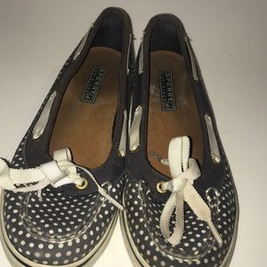 Navy and white poka-dot Sperry boat shoes